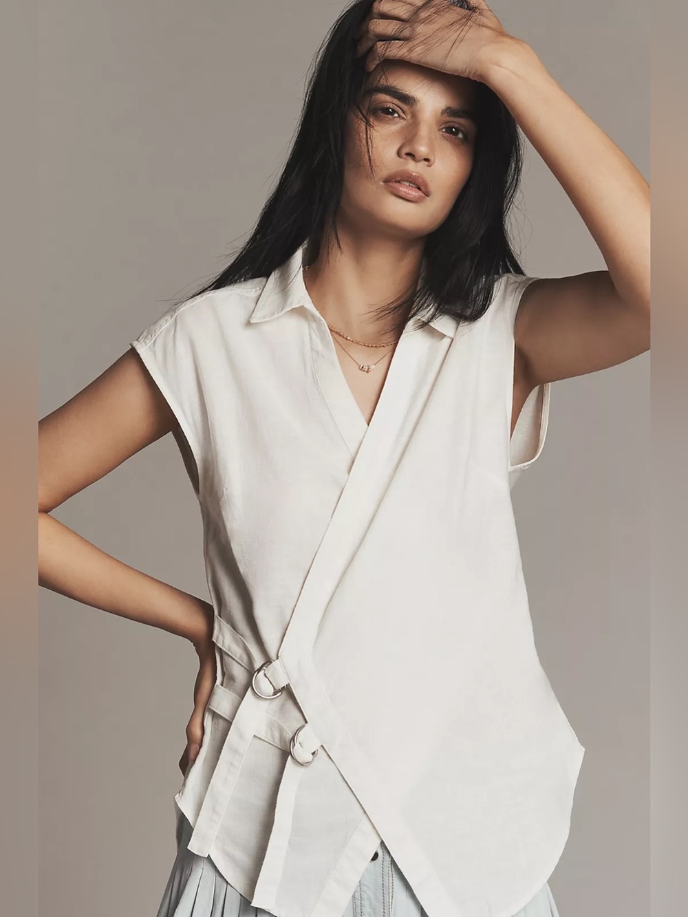 Pilcro Belted Wrap Linen Cotton Blouse